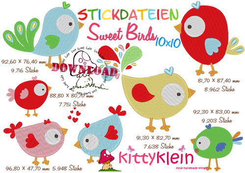 ♥ Stickdateien ♥ Sweet Birds ♥ 10 x 10 Rahmen | kittyklein®