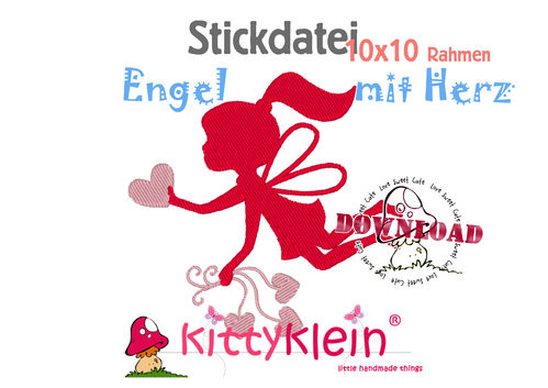 ♥ Stickdatei ♥ Engel mit Herz ♥ 10 x 10 Rahmen | kittyklein®