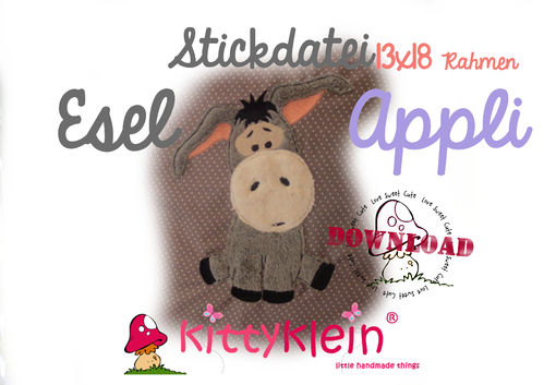 ♥ Stickdatei ♥ Esel Appli ♥ 13 x 18 Rahmen | kittyklein®