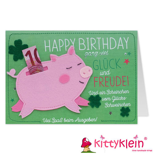 Karte | Geschenkkarte | Filzkarte | Gruß und Co | Geburtstag | Sparschwein | 28 | kittyklein®