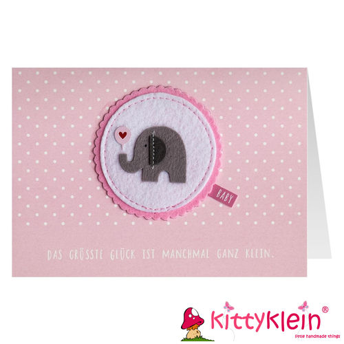 Karte | Geschenkkarte | Filzkarte | Gruß und Co | Geburt | Elefant rosa | 50 | 90655 | kittyklein®
