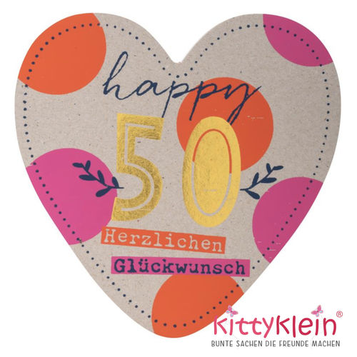 Herzkarte | 50. Geburtstag mit Foliendruck in Gold veredelt  | GRUß & CO |  77745  |  kittyklein®
