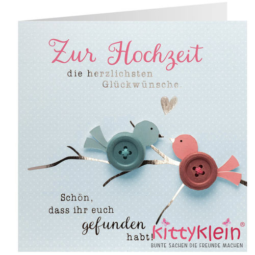 Knopfkarte | Geschenkkarte | 29 q groß | Gruß & Co | Hochzeit | Vögelchen | 90858  | kittyklein®