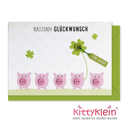 Knopfkarte | Geschenkkarte | 44 q | Glücksschweine | Glückwunsch | Gruß & Co | 90427 | kittyklein®