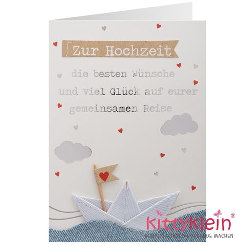Jeanskarte | Geschenkkarte | Hochzeit | Schiffchen |  38 | Gruß & Co | 91031  | kittyklein®